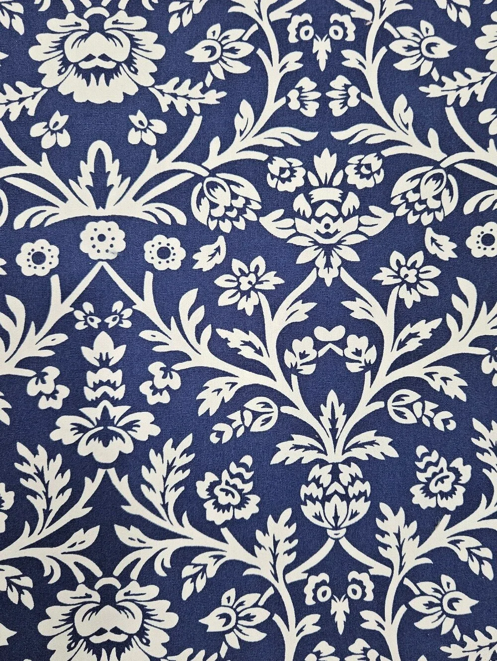 IKEA Alvine Tapet Blue White Floral Stripe Rev Curtain Panel Thick Cotton NWOT